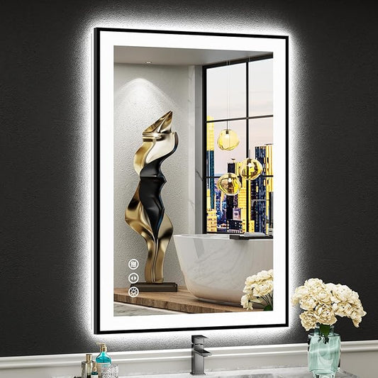 24x36 Black Framed LED Bathroom Mirror