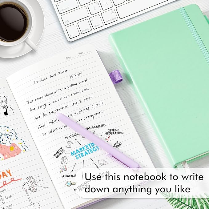 feela 3 Pack Hardcover Notebook For Women, Classic Ruled Lined Journal Set School Business Supplies, with 3 Black Pens, 120 GSM, 5.1”x8.3”, A5, Pastel Colors, Light Blue, Light Purple, Light Green