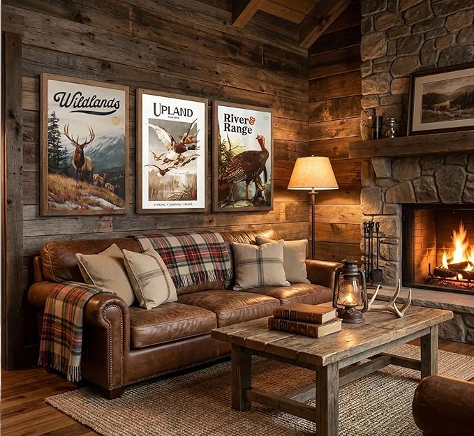 3Pcs Wild Animal Canvas Wall Art Nature Wilderness Deer Wild Duckturkey Posters Prints Hunting Outdoorsy Cabin Wall Decor Pictures Gift for Hunter Dad for Living Room Bedroom Decoration Unframed