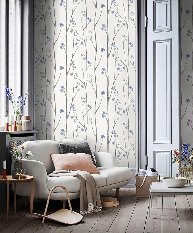 Timeet 16.1" x 197" Leaf Wallpaper Peel and Stick White and Purple Wallpaper