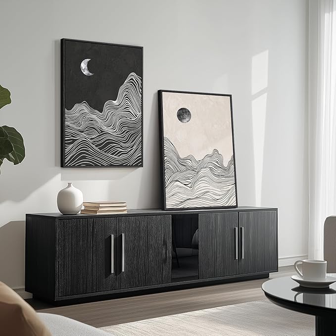 Large Framed Black and White Abstract Wall Art