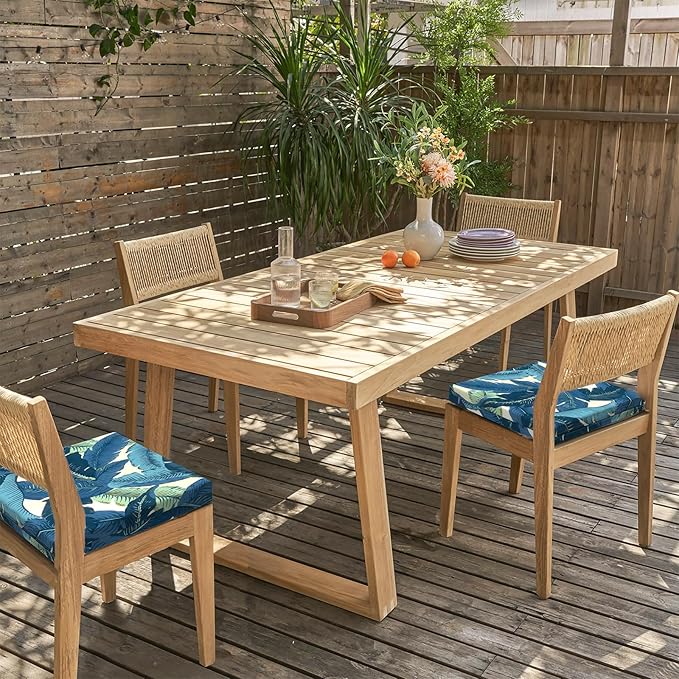 LVTXIII Outdoor Seat Cushions Set of 4 Square Corner Chair Cushions with Ties, Patio Chair Pads for Home Office and Patio Garden Furniture Decoration 18.5"x16"x2", Swaying Palms Blue