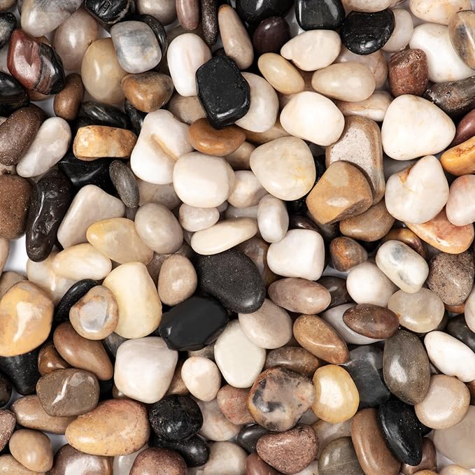 5lbs Natural River Rocks, Polished Pebbles for Plants Garden, 0.3-0.8 inch Decorative Peach Stones, Ideal for Fish Tank, Vases, Crafting, Home Decor and Garden Landscaping Rocks,Mix