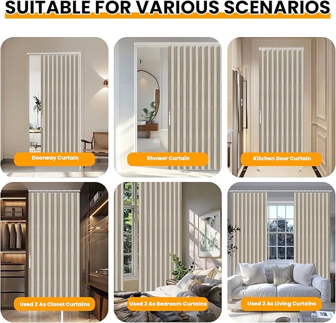 AJAZZ 100% Blackout Door Curtain Accordion Door Closet Curtain Invisible