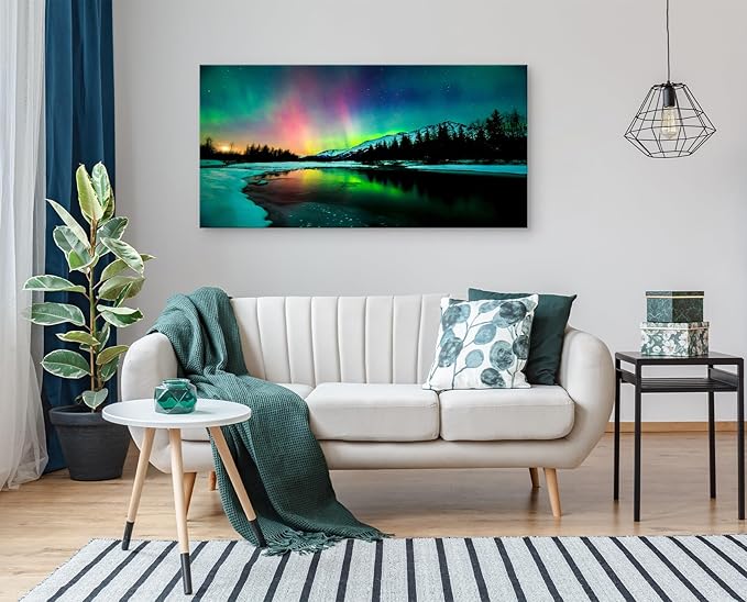 Cao Gen Decor Art S01998 Wall Art Aurora scenery Painting on Canvas Stretched