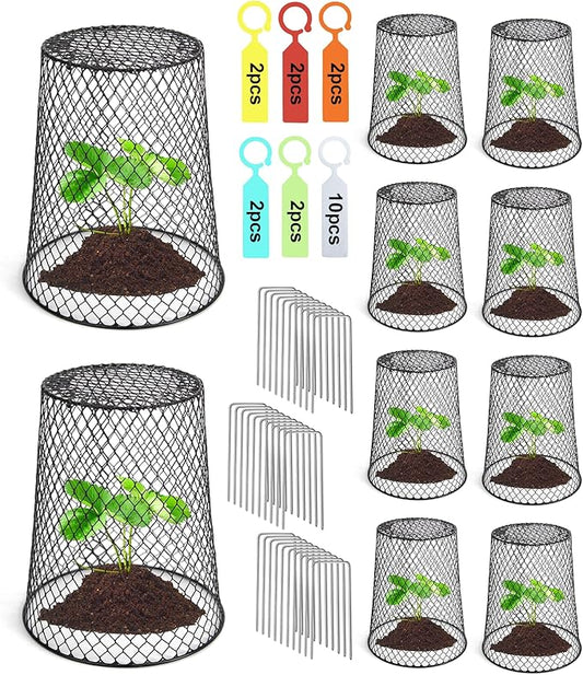 10 Pcs 6.8"Ã7.4" (Multiple Sizes/Quantities Available) Seedling Plant Protectors from Animals, Chicken Wire Plant Cage Garden Cloche to Protect Plants Vegetables from Rabbits Squirrels Chicken