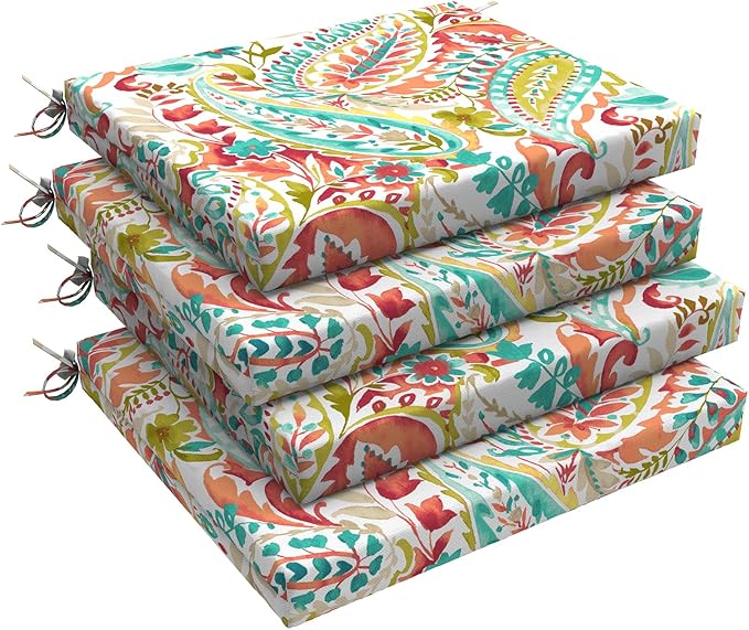 LVTXIII Outdoor Seat Cushions Set of 4 Square Corner Chair Cushions with Ties, Patio Chair Pads for Home Office and Patio Garden Furniture Decoration 18.5"x16"x2", Pretty Paisley