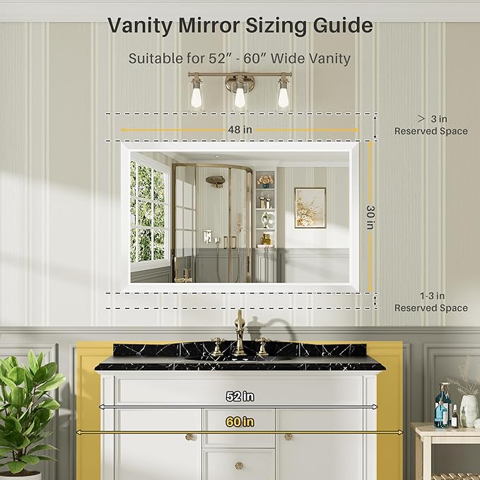 48x30 Inch White Bathroom Mirror