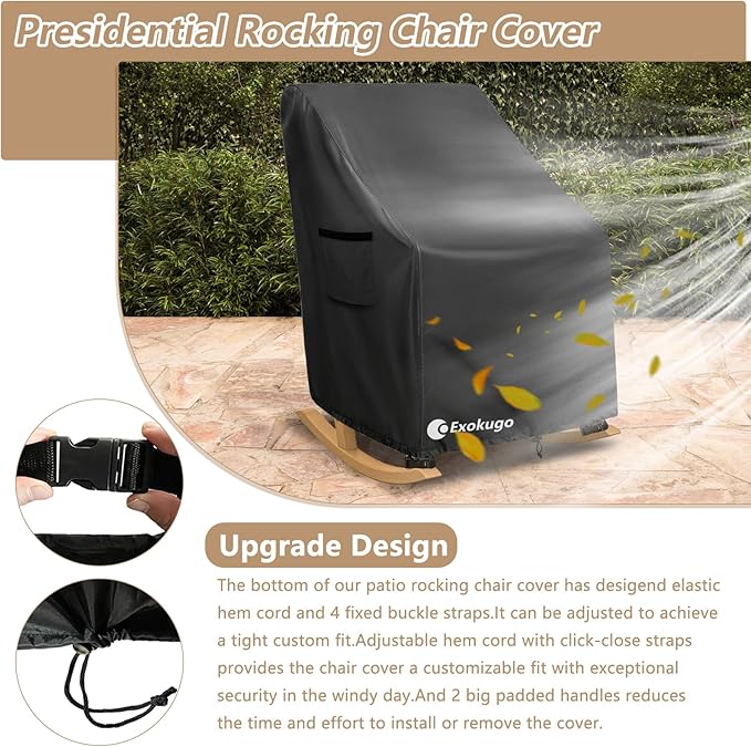 Outdoor Rocking Chair Covers 4 Pack 600D Heavy Duty Waterproof - Patio Furniture Covers for Outdoor Rocking Chairs - All Weather Protection 27x34x45 Inches Black