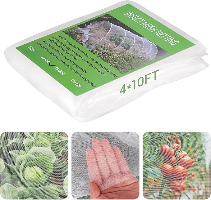 Ultra Fine 4'x10' Garden Netting â No Frame Needed, Easy Install, Pest Barrier & Bird Netting, Plant Cover for Garden, Greenhouse, Patio, Protecting Vegetables, Flowers, Trees