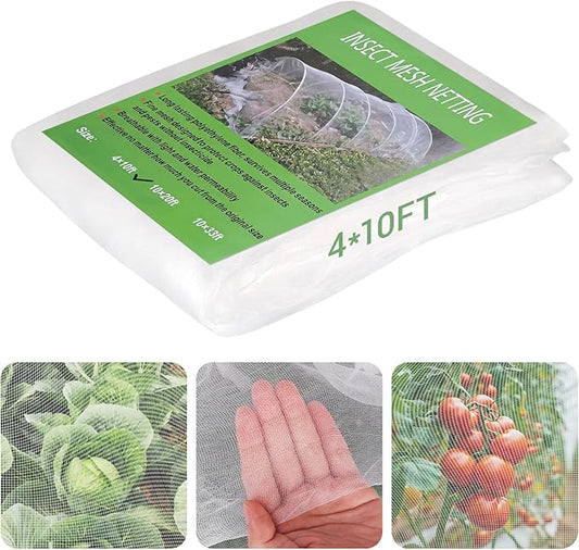 Ultra Fine 4'x10' Garden Netting â No Frame Needed, Easy Install, Pest Barrier & Bird Netting, Plant Cover for Garden, Greenhouse, Patio, Protecting Vegetables, Flowers, Trees