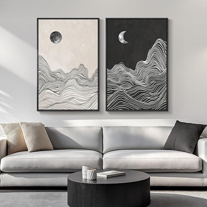 Large Framed Black and White Abstract Wall Art