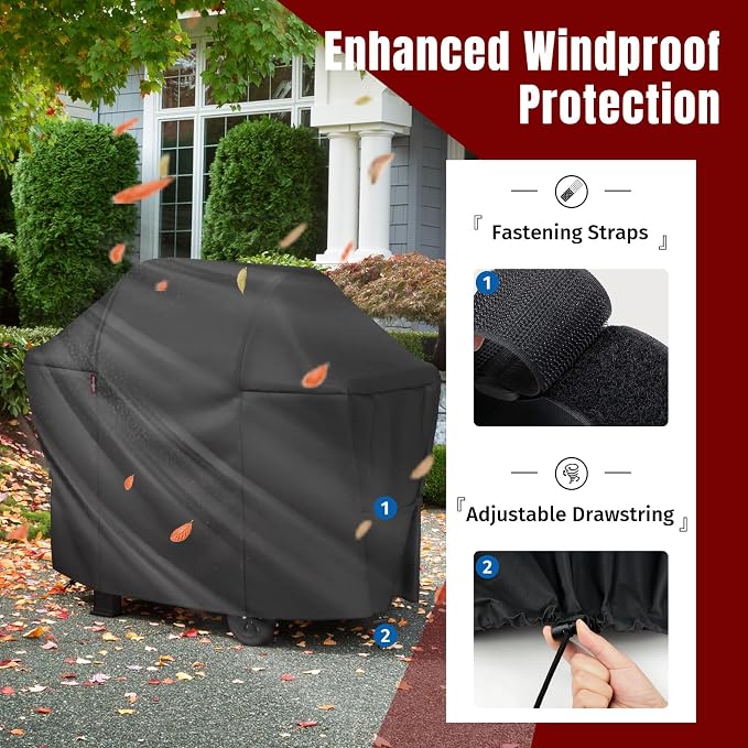 SHINESTAR 55 Inch Grill Cover for 45-48" 2-3 Burner Gas Grills, Heavy Duty Oxford Fabric BBQ Cover Waterproof UV Protection, Windproof with Magic Tape & Drawstring Bottom