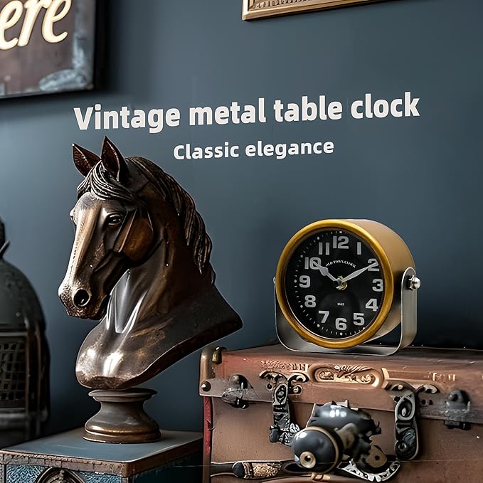 YOUKI Vintage Steampunk Desk Shelf Clocks,Mantle Clock,Decorative Battery Operated Table Top Clock,Quiet Non-Ticking,Small Clocks for Living Room,Bedroom,Office