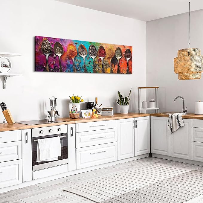 Colorful Spices Seasoning Spoon Canvas Wall Art Kitchen Wall Decor Large