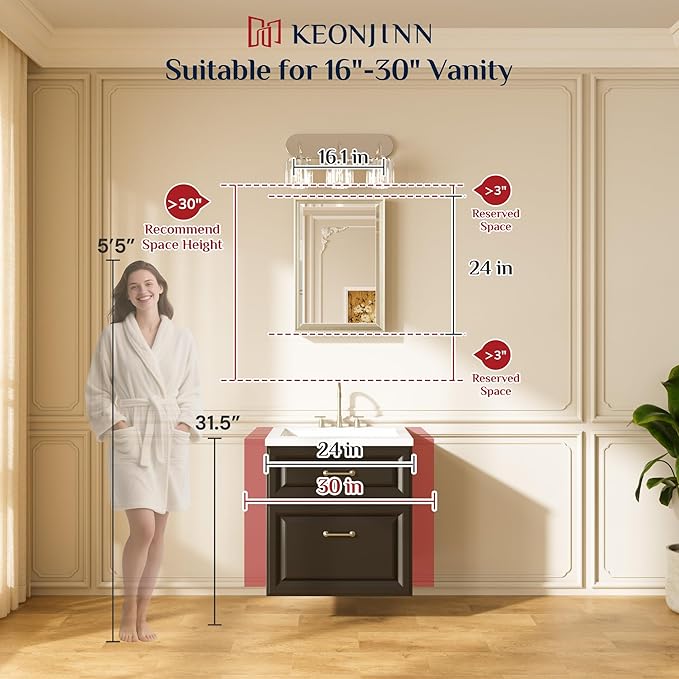Keonjinn 16" x 24" Brushed Nickel Framed Mirror, Decorative Aluminum Alloy Frame