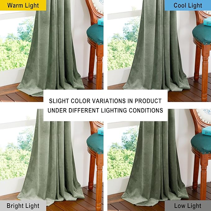 NICETOWN Sage Green Velvet Curtains 72 inches Long 2 Panels