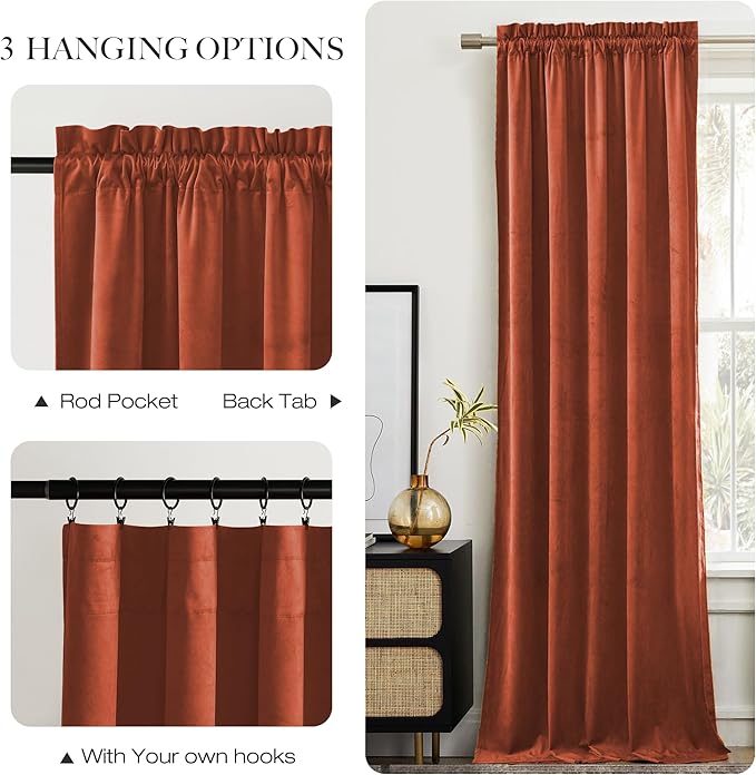NICETOWN Rust Red Blackout Velvet Curtains