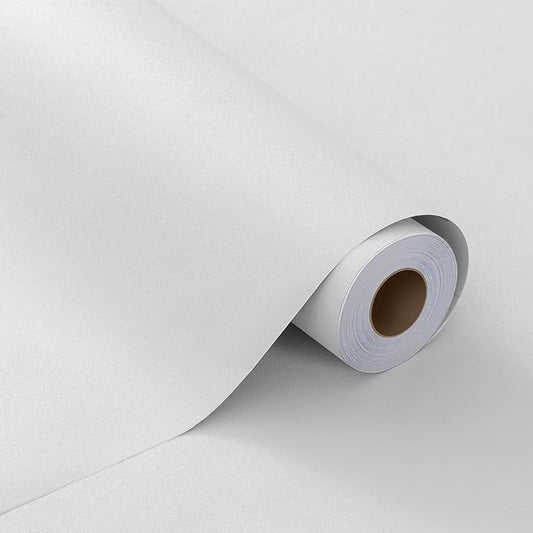 FUKU MON 24"x394" White Peel and Stick Wallpaper Matte Solid Textured Embossed