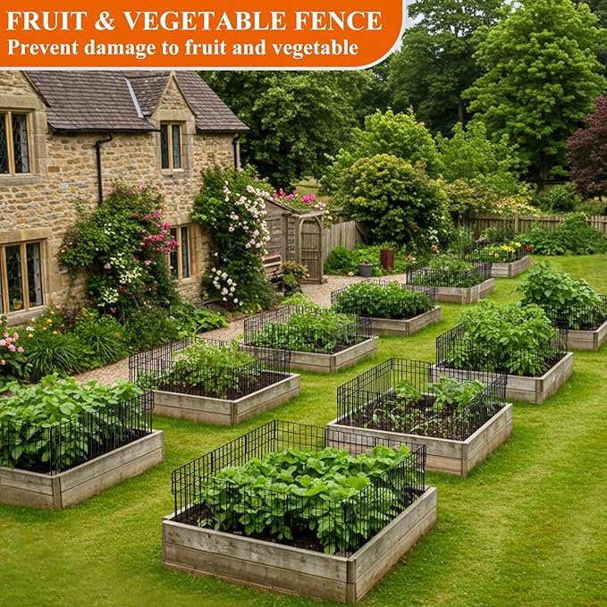 Garden Border Edging Fences, 12.32"*16.81" Decorative Fence Panel, Small Garden Fence Animal Barrier, No Dig Fences Barrier, Square 19 Pcs Black Metal Fencing, Dog Fencing Blocker for Yard, Flower Bed