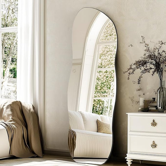 QDSSDECO Full Wave Length Mirror 63"x24" Irregular Wall Mirror Wave Frameless