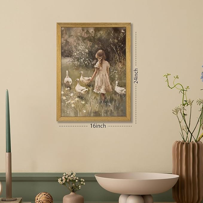 Wood Framed Canvas Wall Art, Vintage Girl