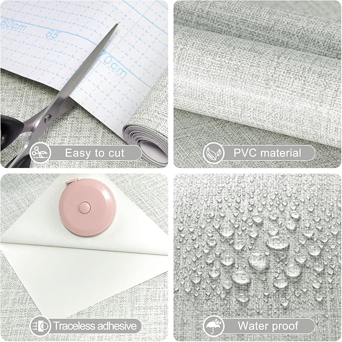 Amiya Grasscloth Grey Wallpaper Peel and Stick Faux Fabric Linen Contact Paper