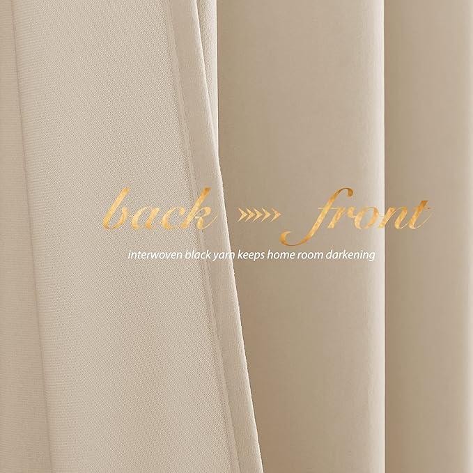 NICETOWN Beige Velvet Curtains 72 inches 2 Panels Set, Thermal Insulated Heavy