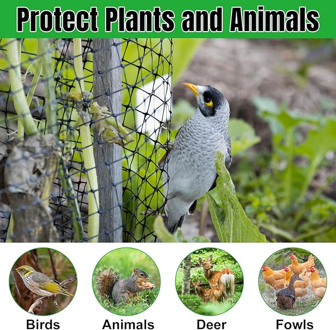 NONMON Bird Netting 5 x 100 FT Heavy Duty Garden Netting Deer Fence Netting Pest Barrier for Protect Fruit Trees, Plants and Vegetables Against Birds, Deer, Squirrels, Black