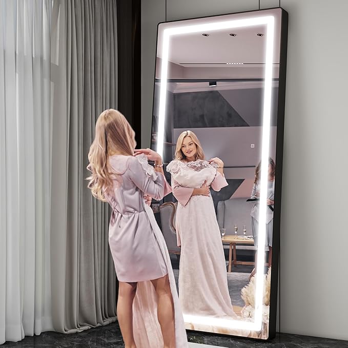 FENNIO Full Length Mirror with Lights, Wall Mounted Hanging Mirror with Lights