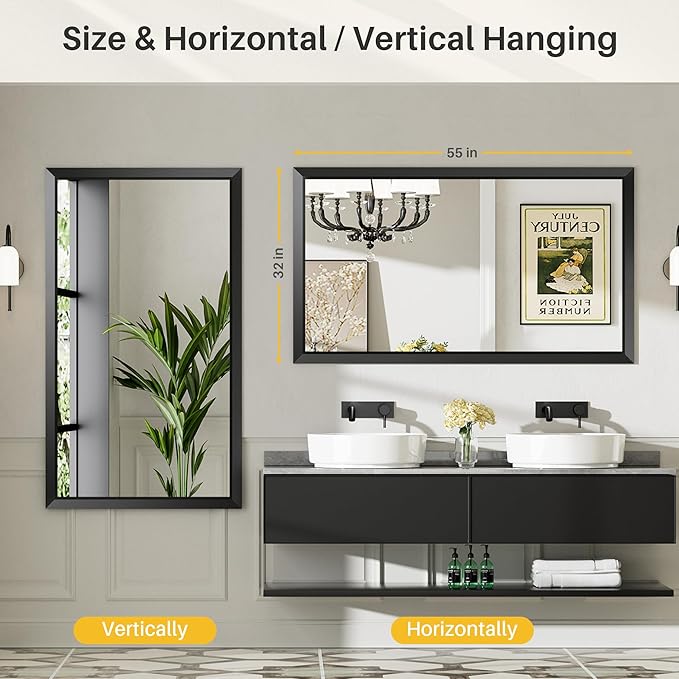 Briivue 55x32 Inch Black Bathroom Mirror