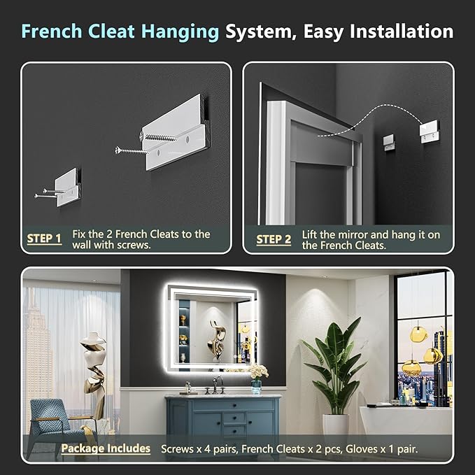 40x28 LED Bathroom Mirror with Lights, Backlit and Front Lit Anti-Fog Lighted