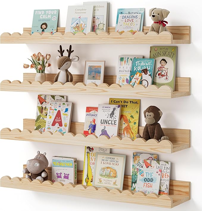 Shario Nursery Book Shelves, Scalloped Shelves, Wall Book Shelves