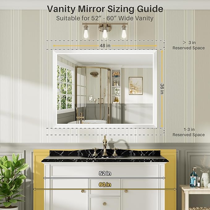 48x36 Inch White Bathroom Mirror