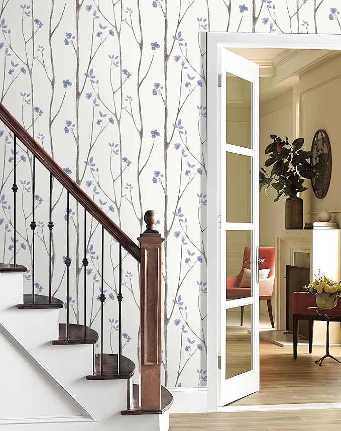 Timeet 16.1" x 197" Leaf Wallpaper Peel and Stick White and Purple Wallpaper