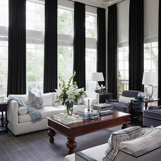 NICETOWN Black 192 inch Long Velvet Curtains