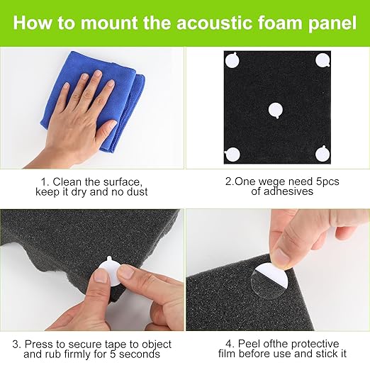 120Pcs Acoustic Foam Panels Tape, Removable Mounting Tape