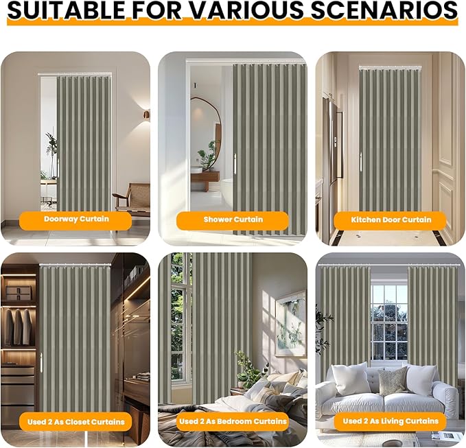 AJAZZ 100% Blackout Accordion Doors Interior Closet Curtain Doorway Curtains