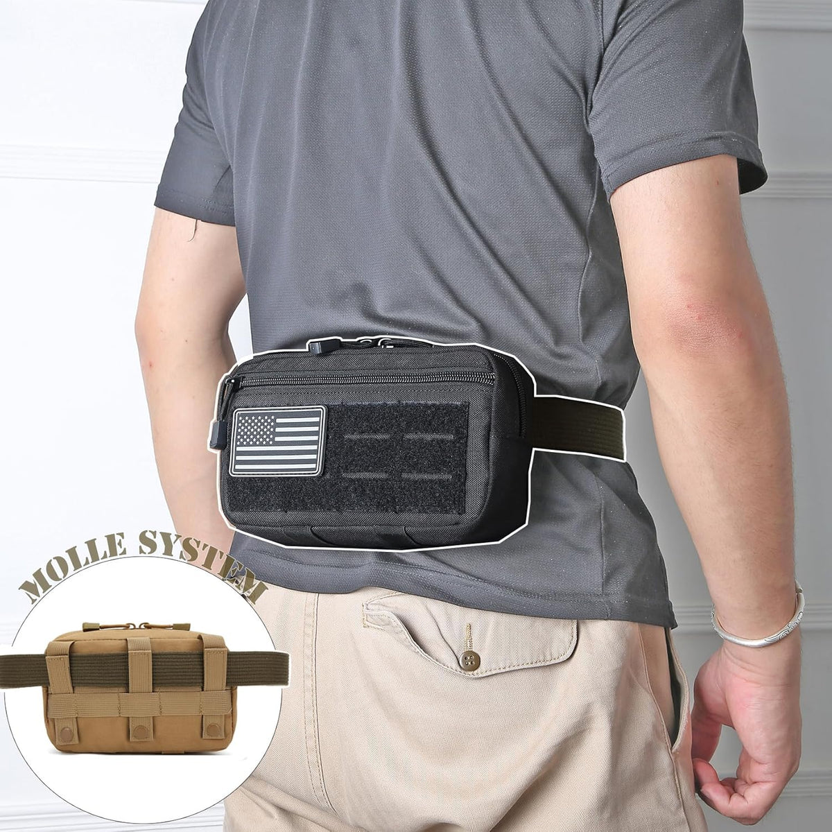 Skiennix Tactical Molle Admin Pouch - 2 Pack with US Flag Patch & Keychain | Horizontal Modular Design
