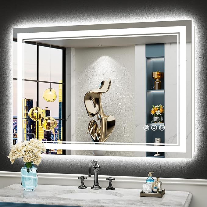 44x30 LED Bathroom Mirror with Lights, Backlit and Front Lit Anti-Fog Lighted