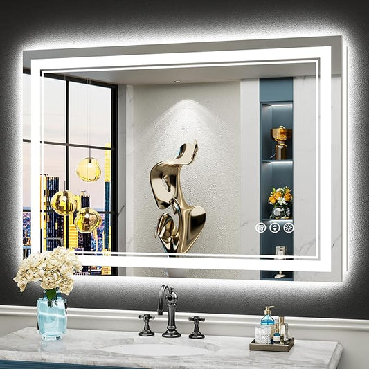 44x30 LED Bathroom Mirror with Lights, Backlit and Front Lit Anti-Fog Lighted