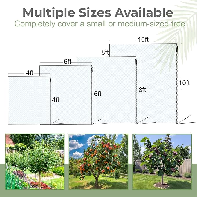 Fruit Tree Netting Cover with Zipper & Drawstring, 10ft x 10ft Insect Bird Barrier Netting for Garden Protection, Ultra Fine Mesh Garden Netting Pest Barrier, Extra Large, 1 Pack