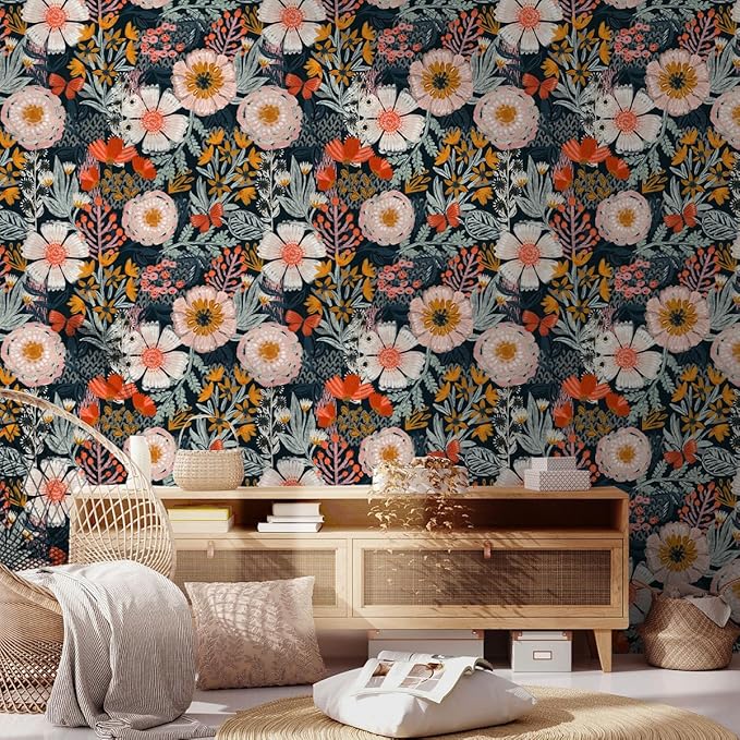 HAOKHOME Boho Peel and Stick Wallpaper Floral Wall Paper Removable