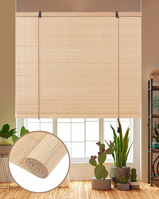 FoundGo Retro Bamboo Blinds 60" W x 72" H Bamboo Roman Shades Light Filtering
