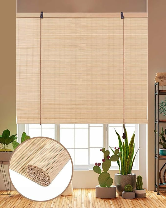 FoundGo Retro Bamboo Blinds 35" W x 72" H Bamboo Roman Shades Light Filtering