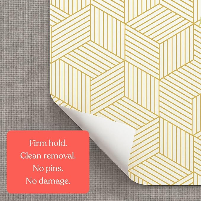 Cubicle Wallpaper for Fabric Walls Removable-Gold and White Geometric Wallpaper