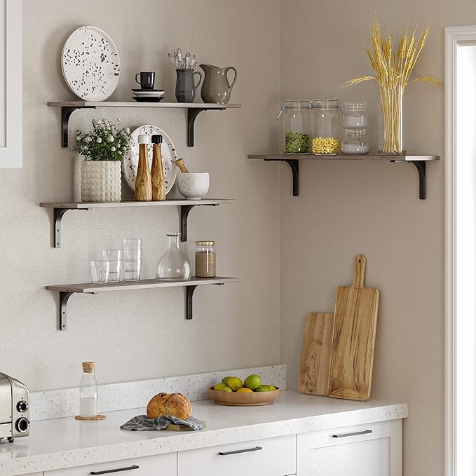 DINZI LVJ Long Wall Shelves, 31.5 Inch Wall Mounted Shelves Set of 2,