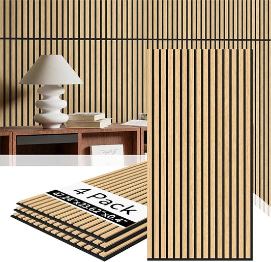 Olanglab Wood Slat Wall Panels 4 Pack, Acoustic Wall Panels, 47.24'' x 23.62"