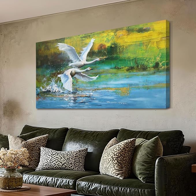 Anolyfi Swan Wall Art for Living Room, Goose Painting Large Animals Artwork
