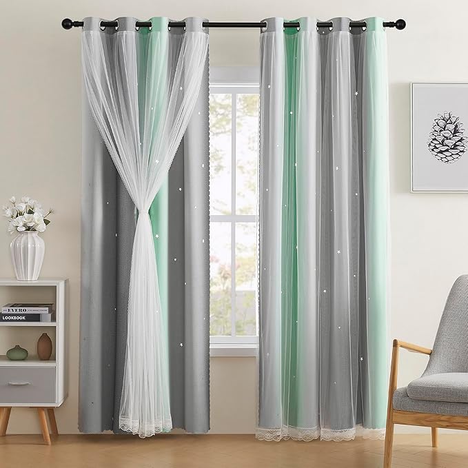 XiDi Rainbow Blackout Curtains for Kids Room, Unicorn Wall Decals
